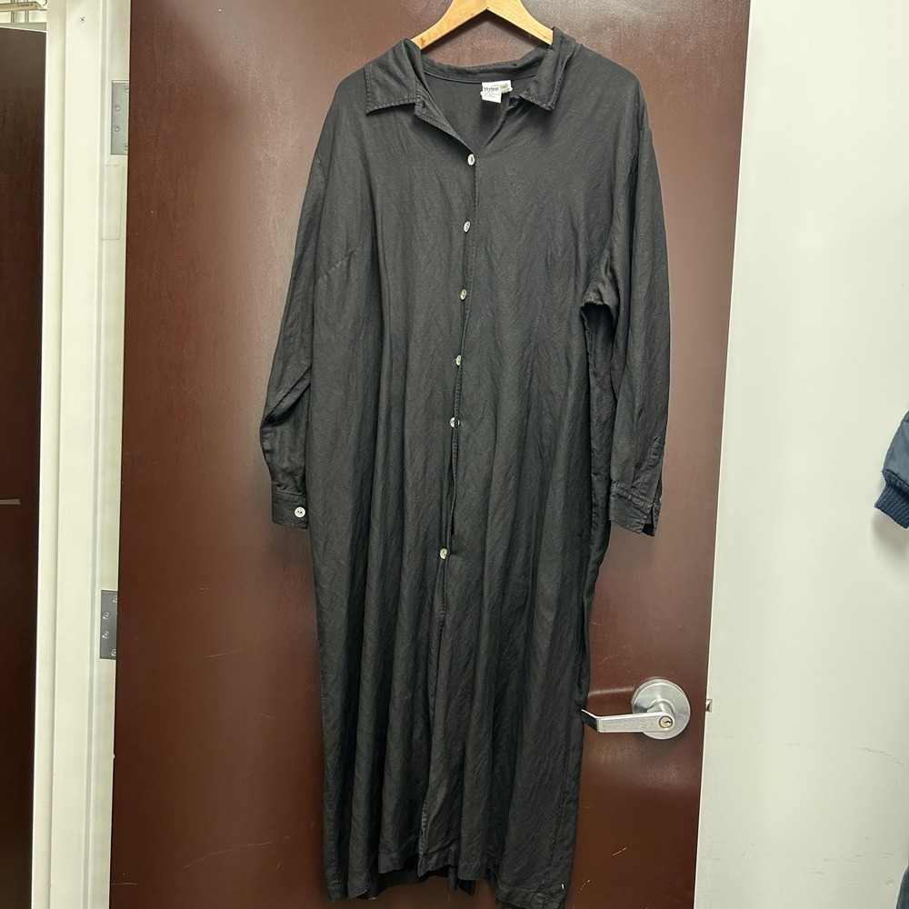 Vintage Newport News Dress Womens 22W Black Long Sleeve Button Front Maxi